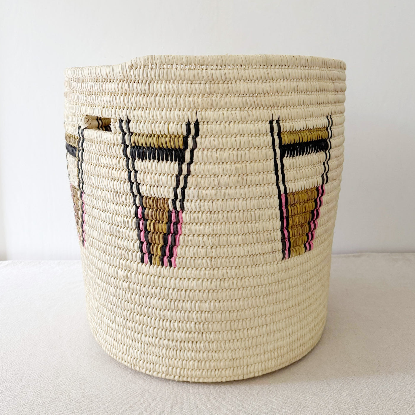 21" Turkana Palm Storage Basket: Pink & Mustard