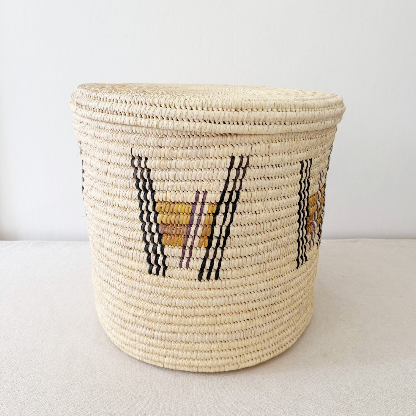 19" Lidded Palm Hamper Basket- Purple & Mustard