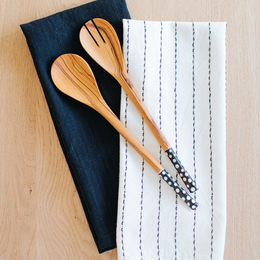 Hand-Loomed Cotton Kitchen Towels, Set of 2: Black Pinstripe - Amsha
