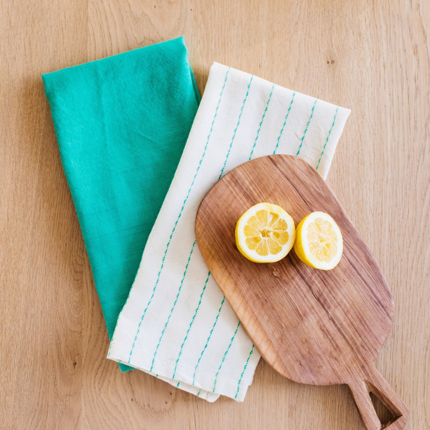 Hand-Loomed Cotton Kitchen Towels, Set of 2: Jade Pinstripes