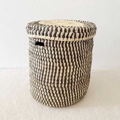 13" Lidded Palm Basket - Brown - Amsha