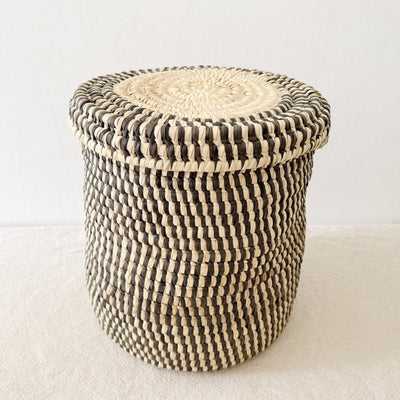 13" Lidded Palm Basket - Brown - Amsha