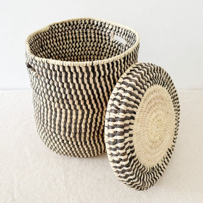 13" Lidded Palm Basket - Brown - Amsha