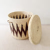 13.5" Lidded Palm Basket - Zig Zag - Amsha