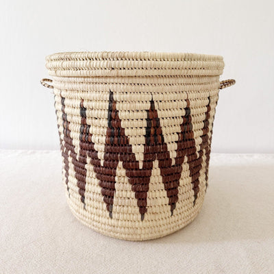 13.5" Lidded Palm Basket - Zig Zag - Amsha