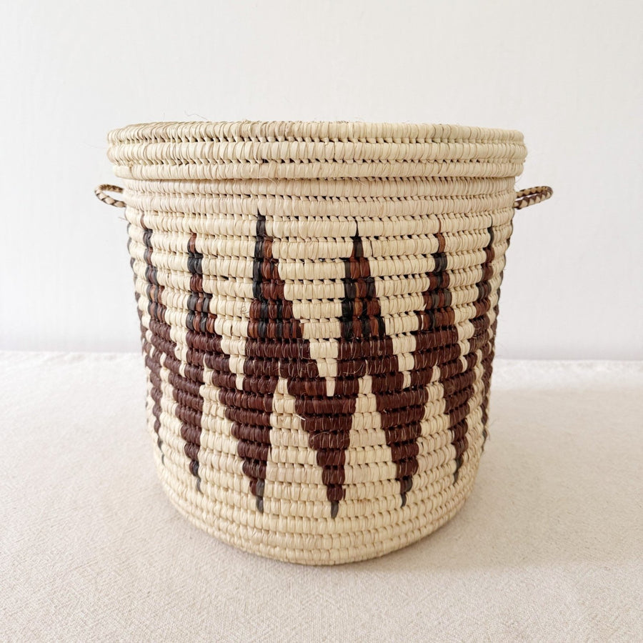 13.5" Lidded Palm Basket- Zig Zag