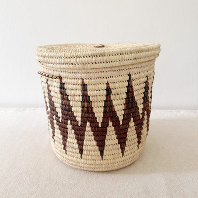 13.5" Lidded Palm Basket - Zig Zag - Amsha