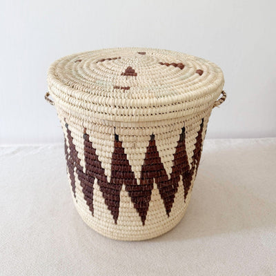 14" Lidded Palm Basket - Brown ZigZag - Amsha