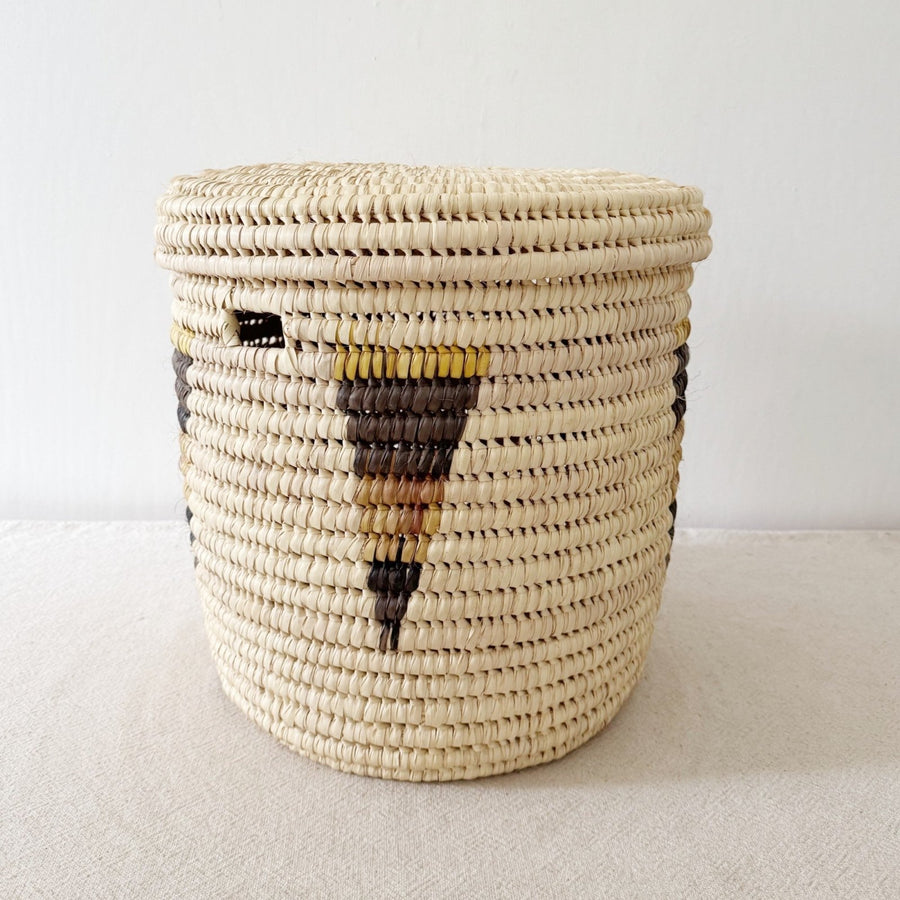 15" Lidded Palm Basket - Triangle - Amsha