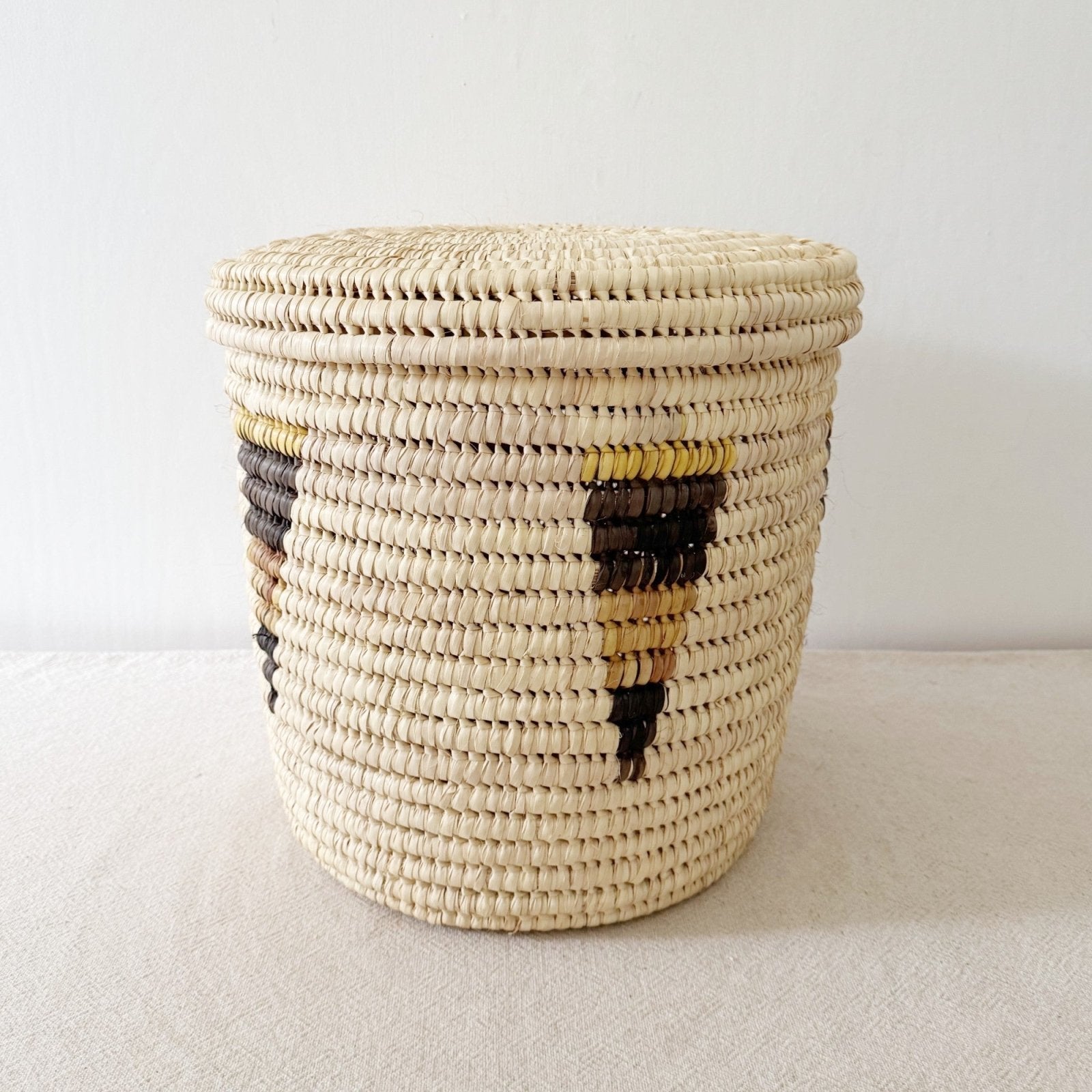 15" Lidded Palm Basket - Triangle - Amsha