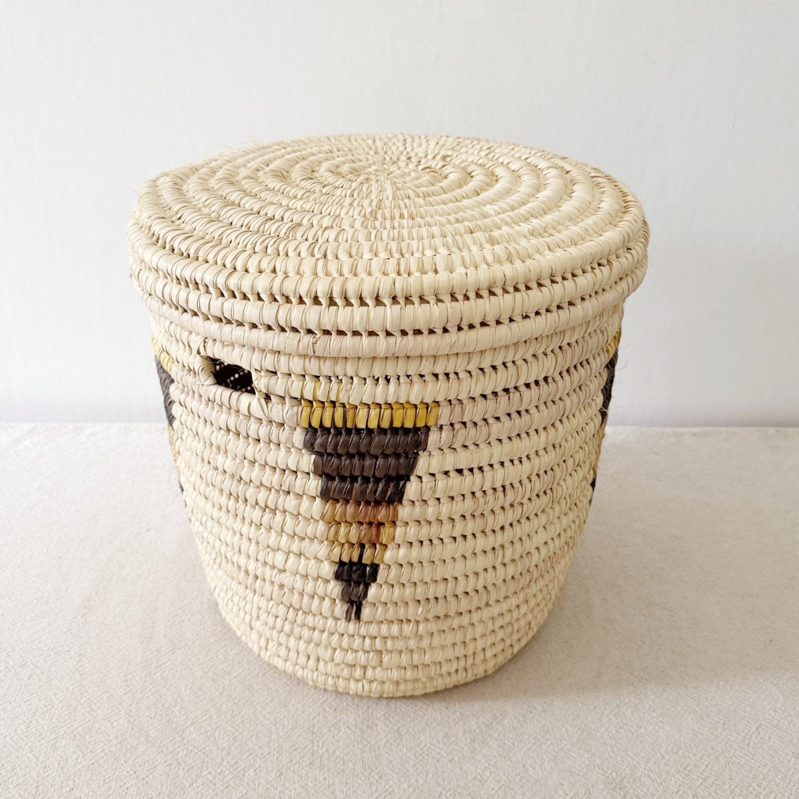 15" Lidded Palm Basket - Triangle - Amsha