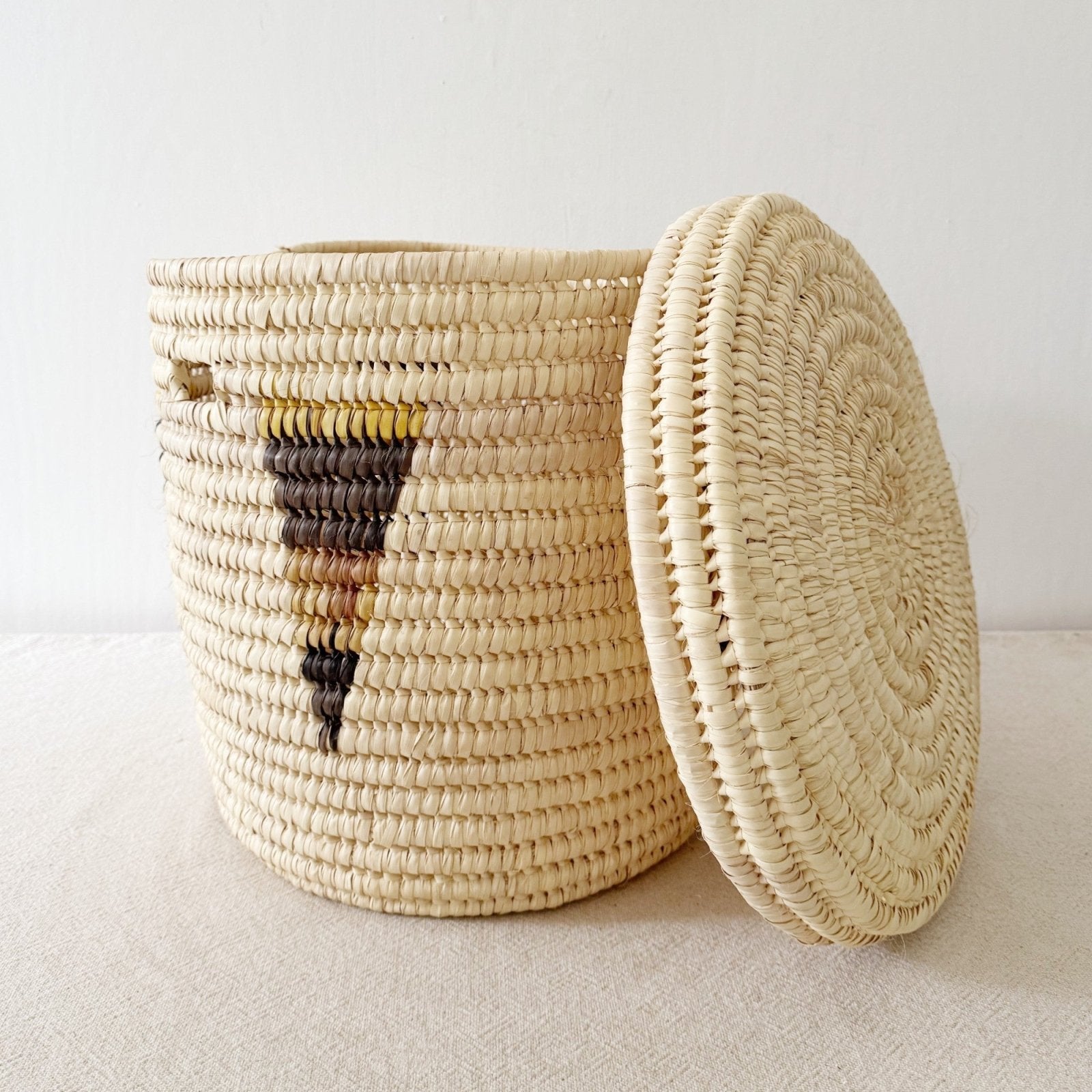 15" Lidded Palm Basket - Triangle - Amsha