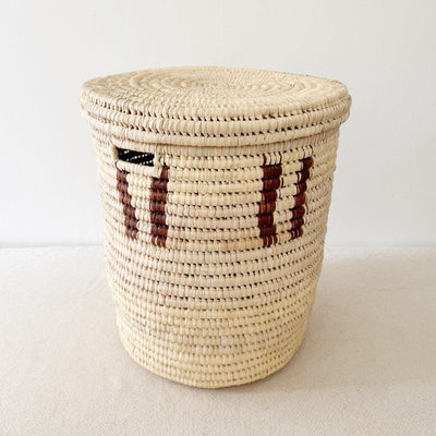 16" Lidded Palm Basket - Brown Dash - Amsha