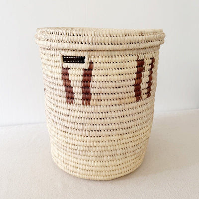 16" Lidded Palm Basket - Brown Dash - Amsha