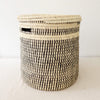 17" Lidded Palm Basket - Black Checker - Amsha