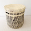 17" Lidded Palm Basket - Black Checker - Amsha