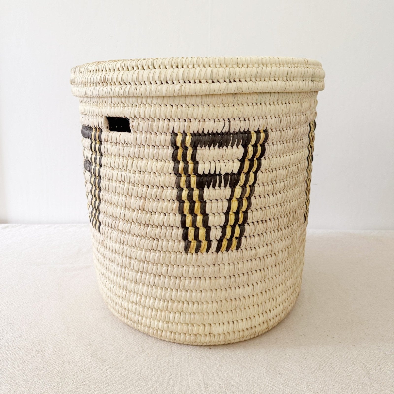 18" Lidded Palm Basket - Yellow - Amsha