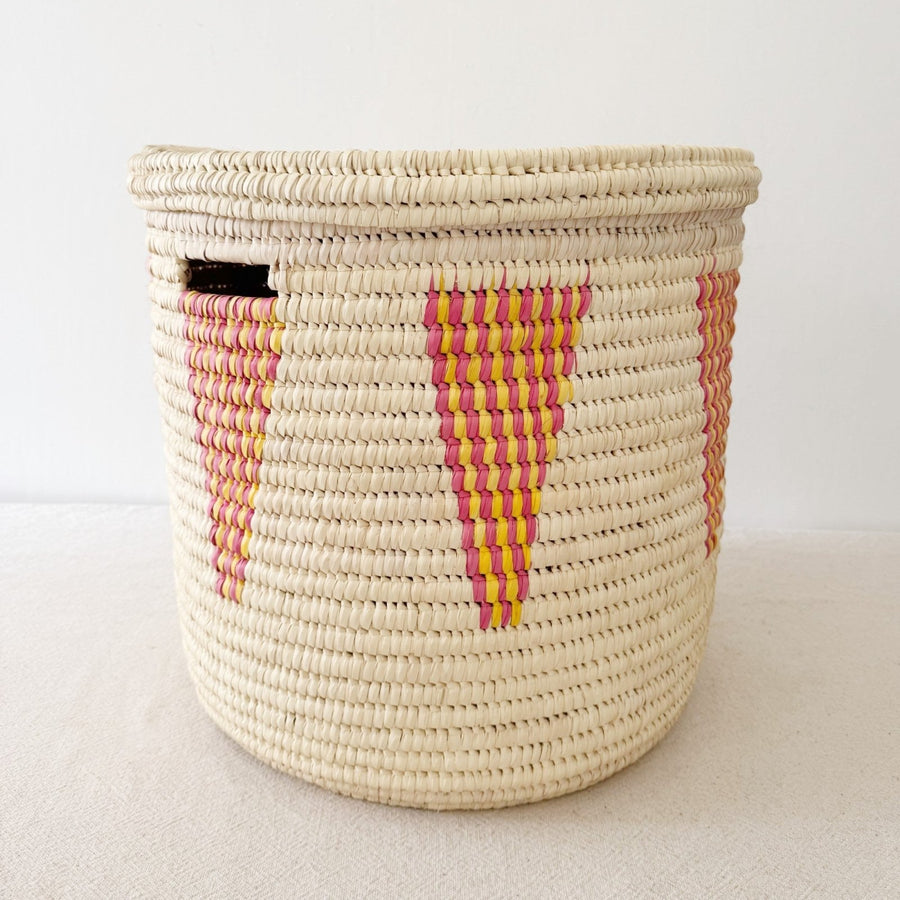 18.5" Lidded Palm Basket - Pink & Yellow - Amsha