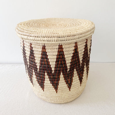 19" Lidded Palm Basket - Brown ZigZag - Amsha