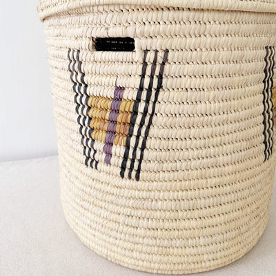 19" Lidded Palm Hamper Basket - Purple & Mustard - Amsha