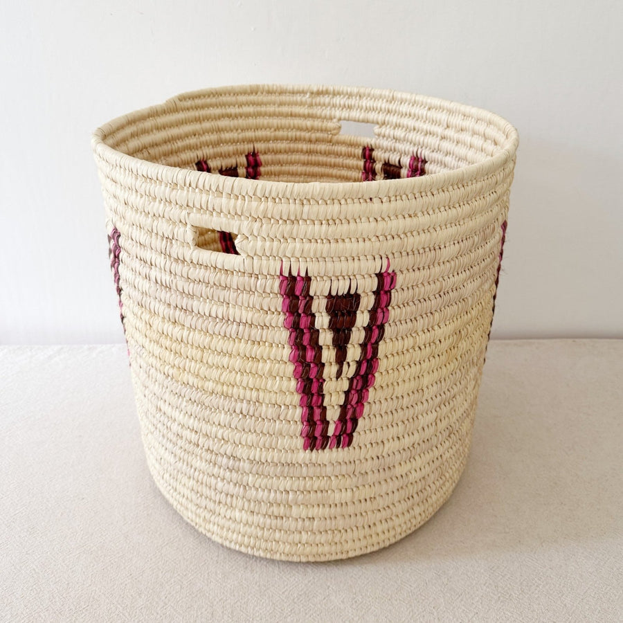 19" Turkana Palm Storage Basket: Pink & Brown - Amsha