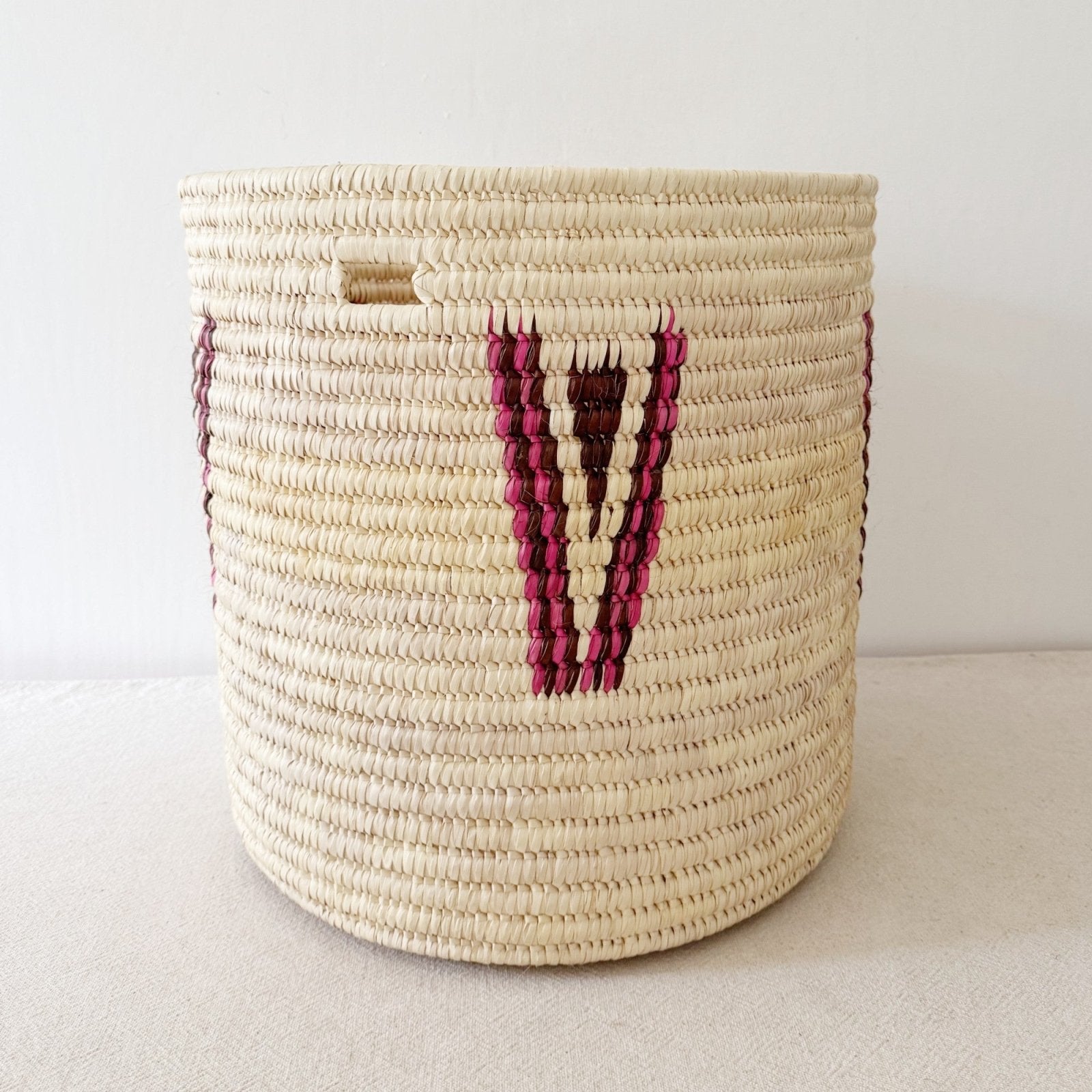 19" Turkana Palm Storage Basket: Pink & Brown - Amsha
