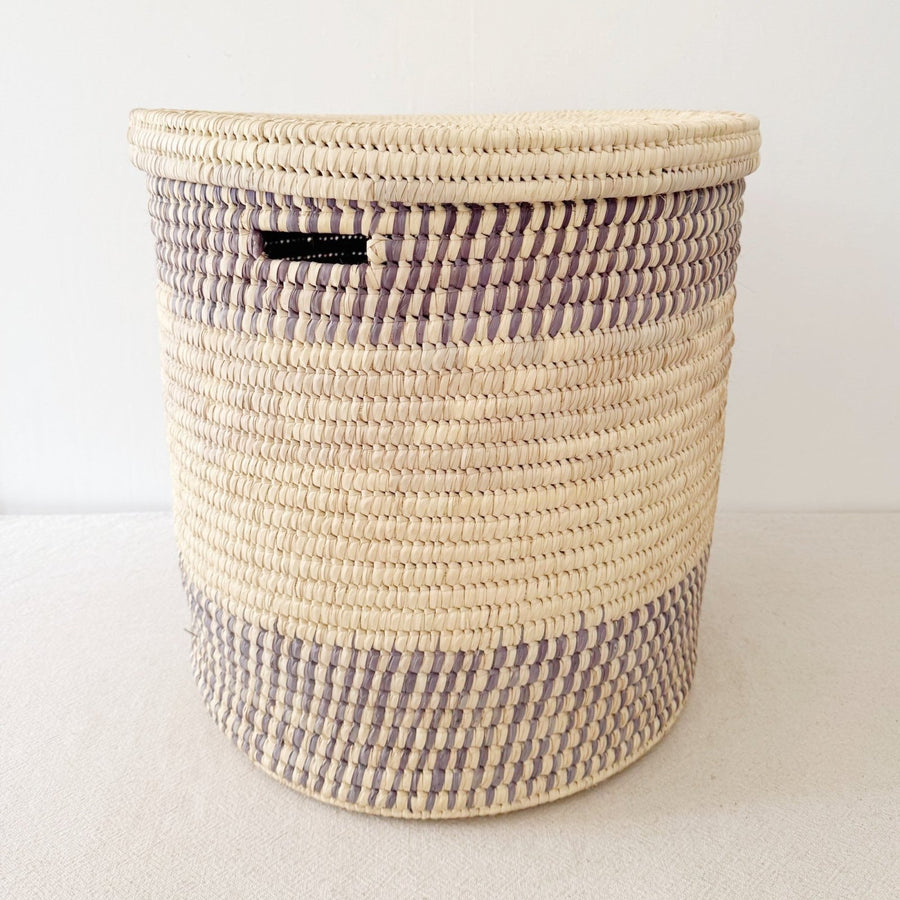19.5" Lidded Palm Basket - Lavender - Amsha