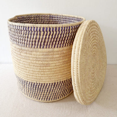 19.5" Lidded Palm Basket - Lavender - Amsha