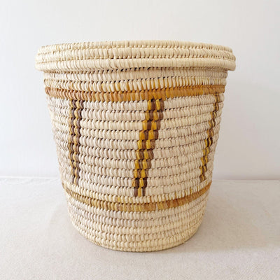 20" Lidded Palm Basket: Mustard Diagonal - Amsha