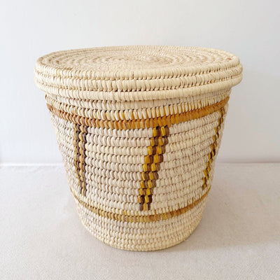 20" Lidded Palm Basket: Mustard Diagonal - Amsha