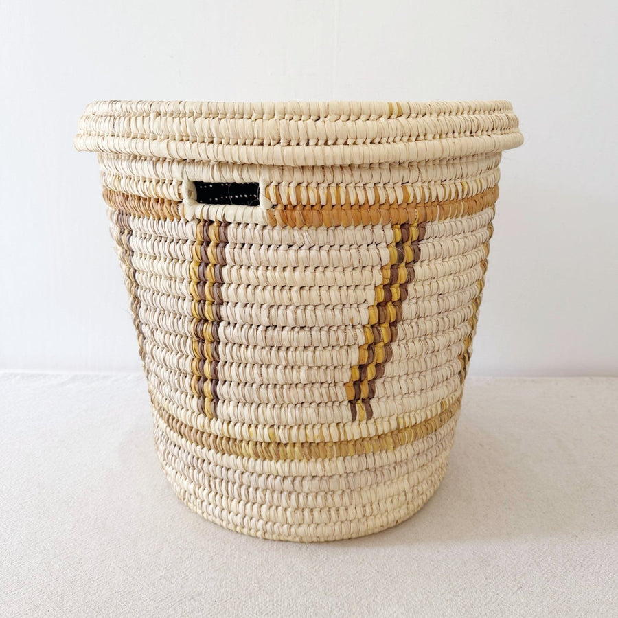 20" Lidded Palm Basket: Mustard Diagonal - Amsha