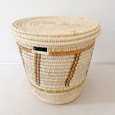 20" Lidded Palm Basket: Mustard Diagonal - Amsha