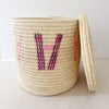 20" Lidded Palm Basket: Pink & Brown - Amsha