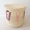 20" Lidded Palm Basket: Pink & Brown - Amsha