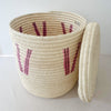 20" Lidded Palm Basket: Pink V - Amsha