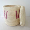 20" Lidded Palm Basket: Pink V - Amsha
