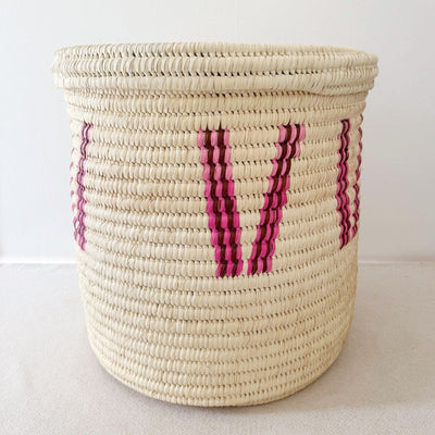 20" Lidded Palm Basket: Pink V - Amsha