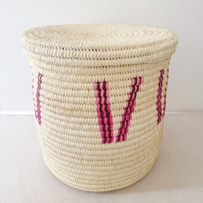 20" Lidded Palm Basket: Pink V - Amsha