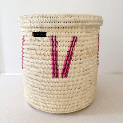 20" Lidded Palm Basket: Pink V - Amsha