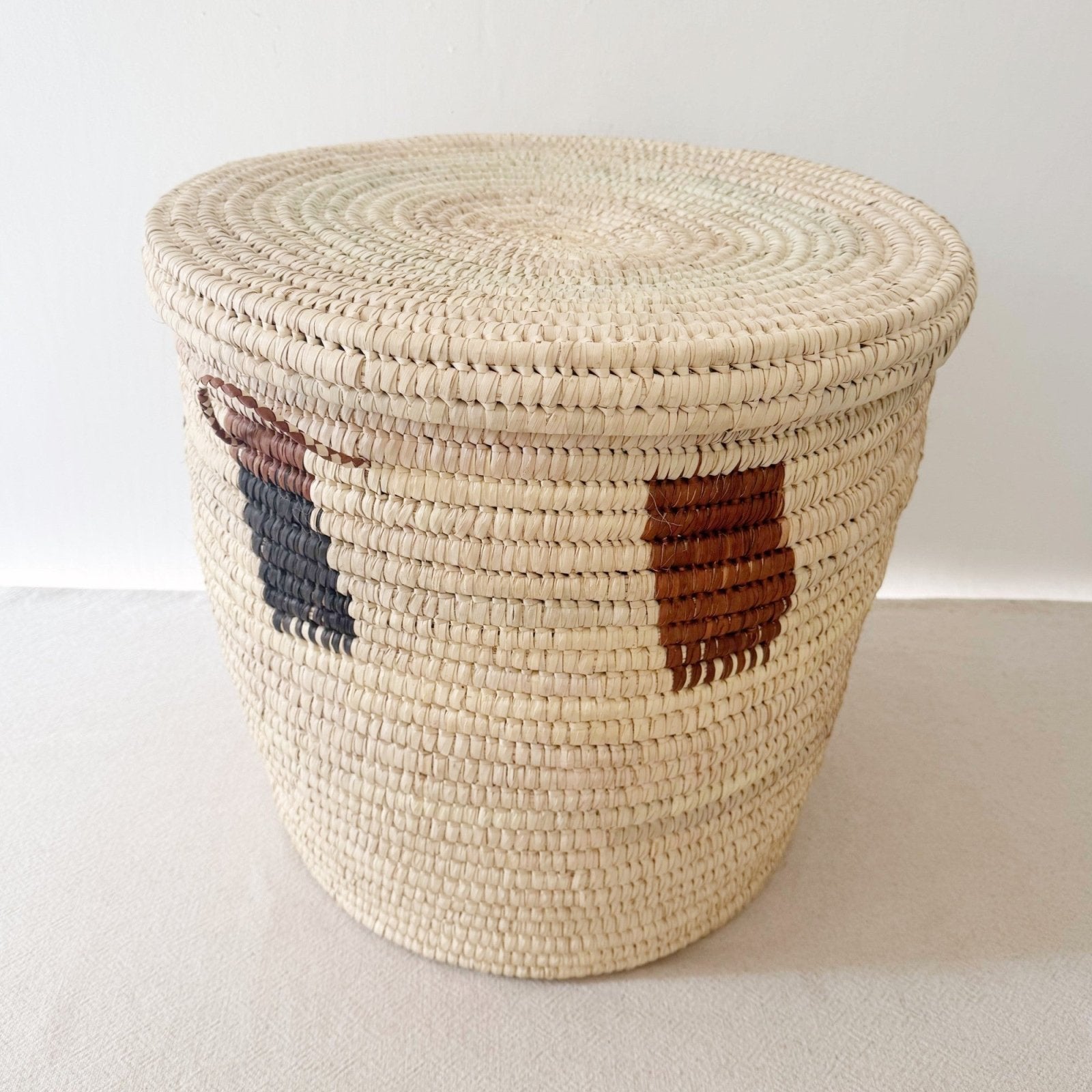 20" Lidded Palm Basket: Rectangles - Amsha