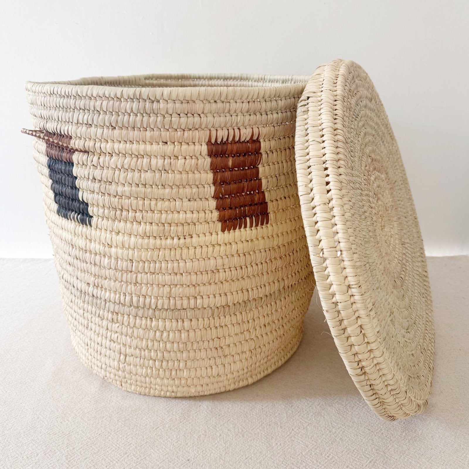 20" Lidded Palm Basket: Rectangles - Amsha