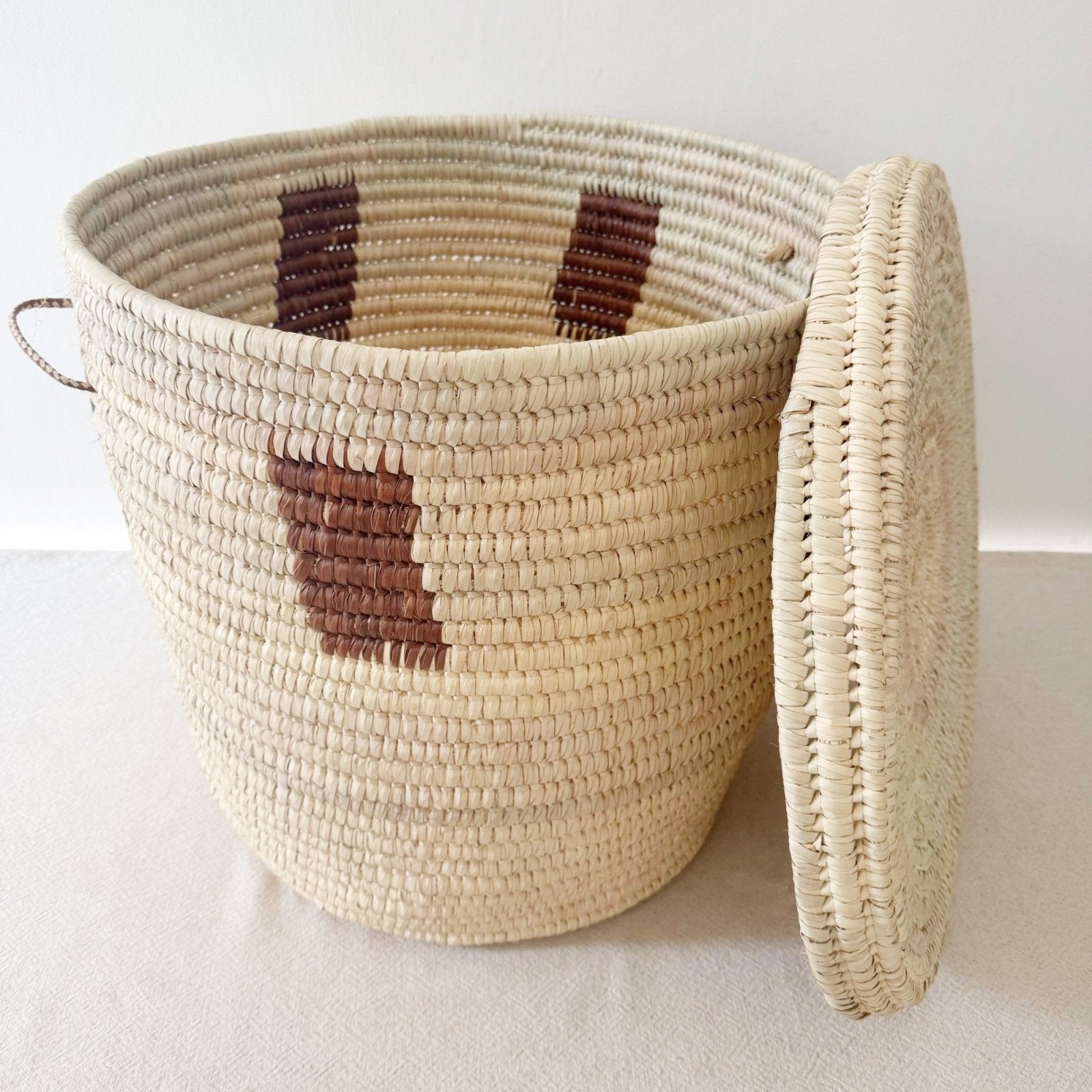 20" Lidded Palm Basket: Rectangles - Amsha