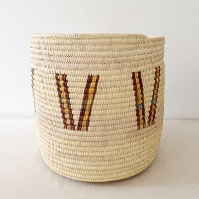 20" Turkana Palm Storage Basket: Brown & Mustard V - Amsha