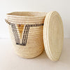 20.5" Lidded Palm Basket: Mustard & Black - Amsha