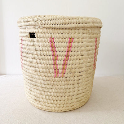 21" Lidded Palm Basket - Pink V - Amsha