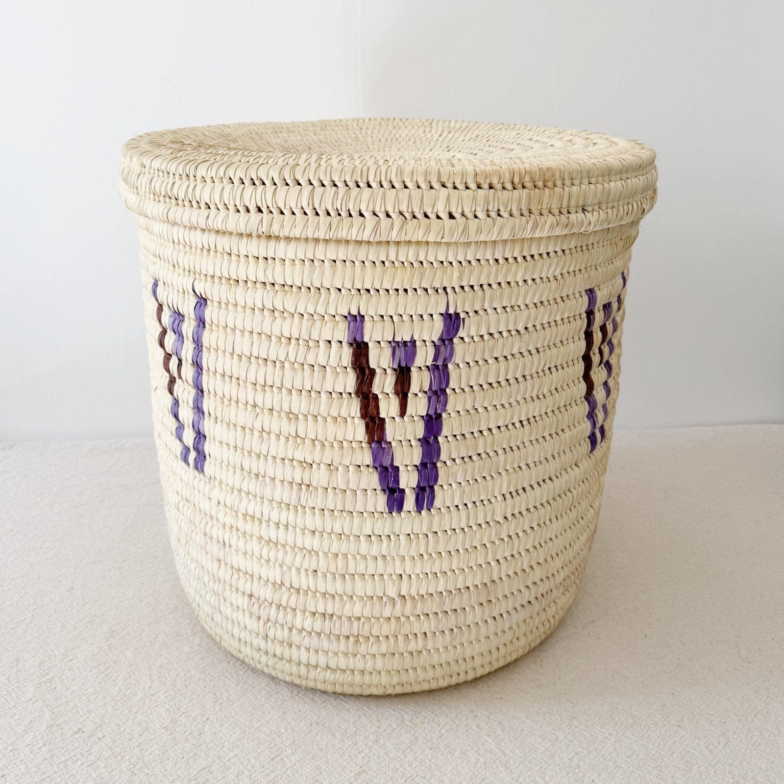 21" Lidded Palm Basket - Purple - Amsha