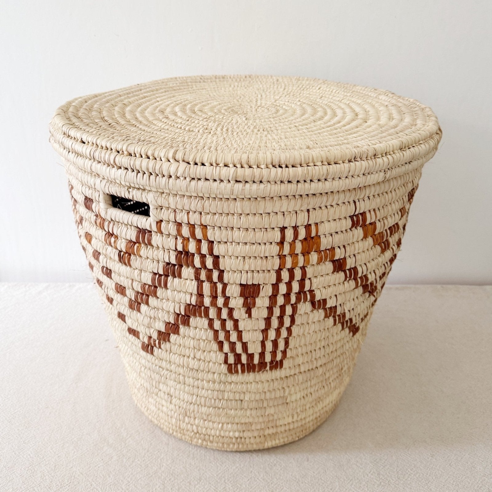 21" Lidded Palm Hamper Basket - Brown Geometric - Amsha