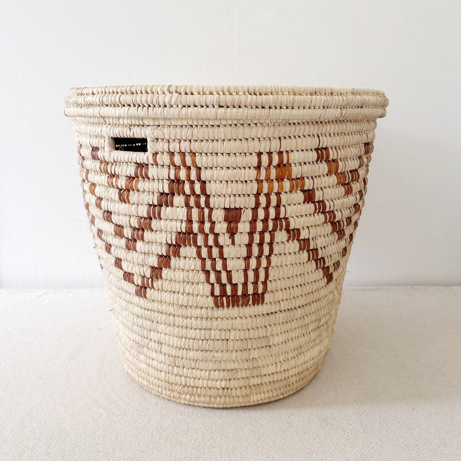 21" Lidded Palm Hamper Basket - Brown Geometric - Amsha