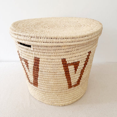 21.5" Lidded Palm Basket: Brown Design - Amsha