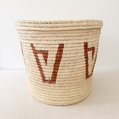 21.5" Lidded Palm Basket: Brown Design - Amsha